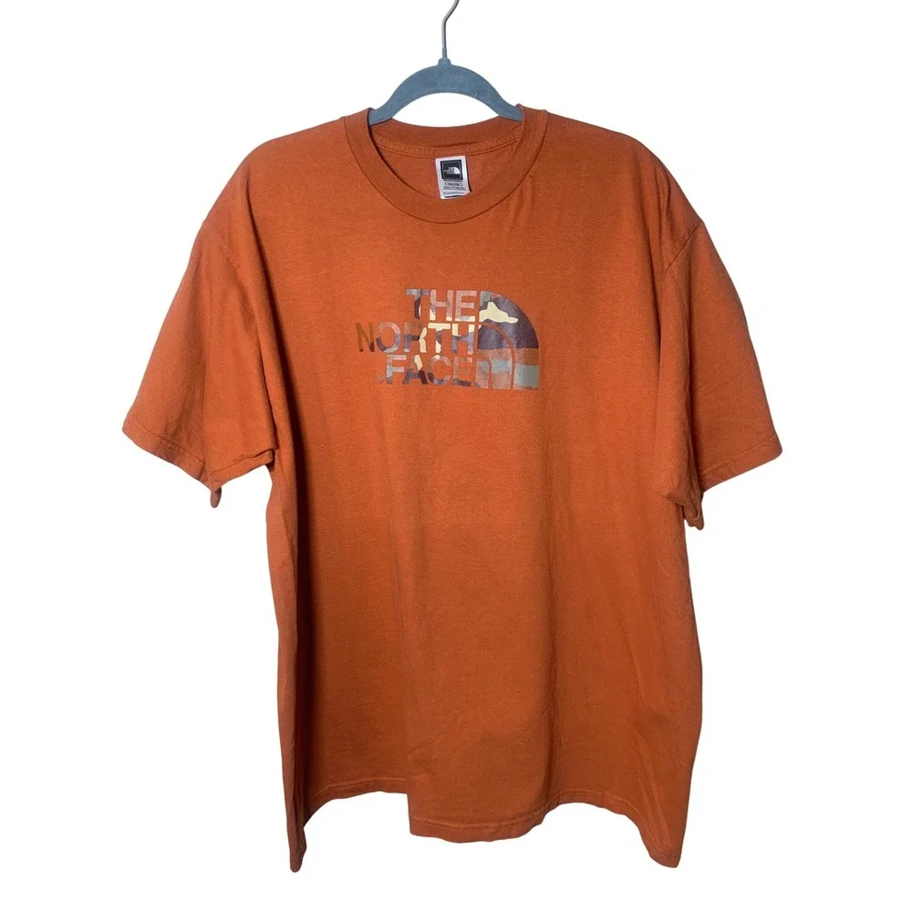 The North Face Graphic T-Shirt‎ Mens XXL Burnt Orange Camo Logo Tee Gorpcore